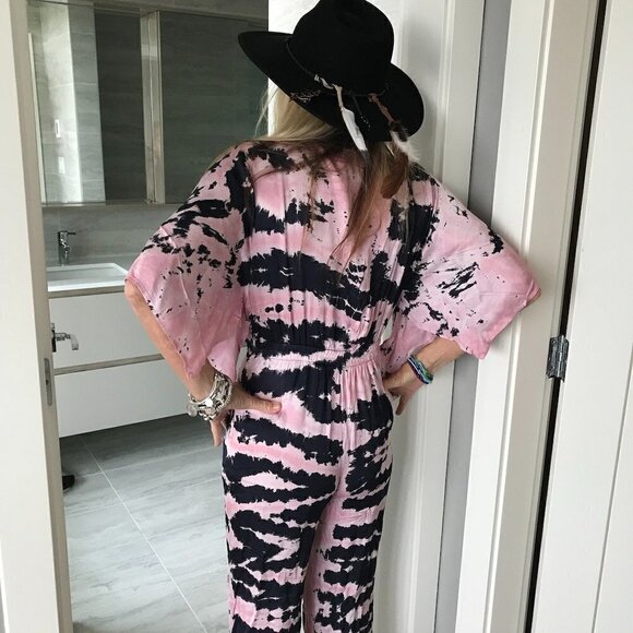 YFB Young Fabulous Broke jumpsuit pink/black tie dye Viscose/Rayon S - Picture 5 of 16